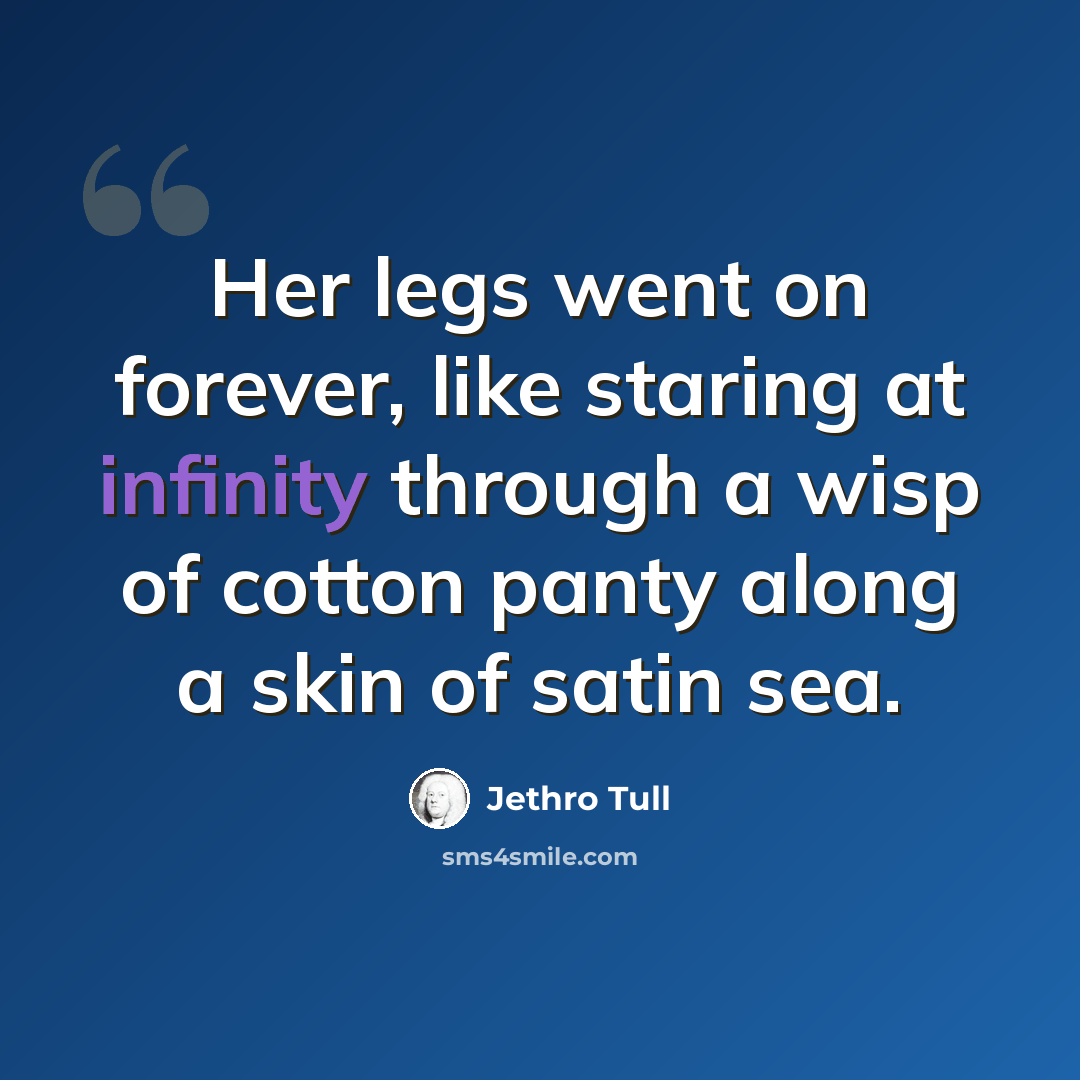 “Her legs went on forever, like staring at infinity through a wisp of cotton panty along a skin of satin sea.” quote by Jethro Tull