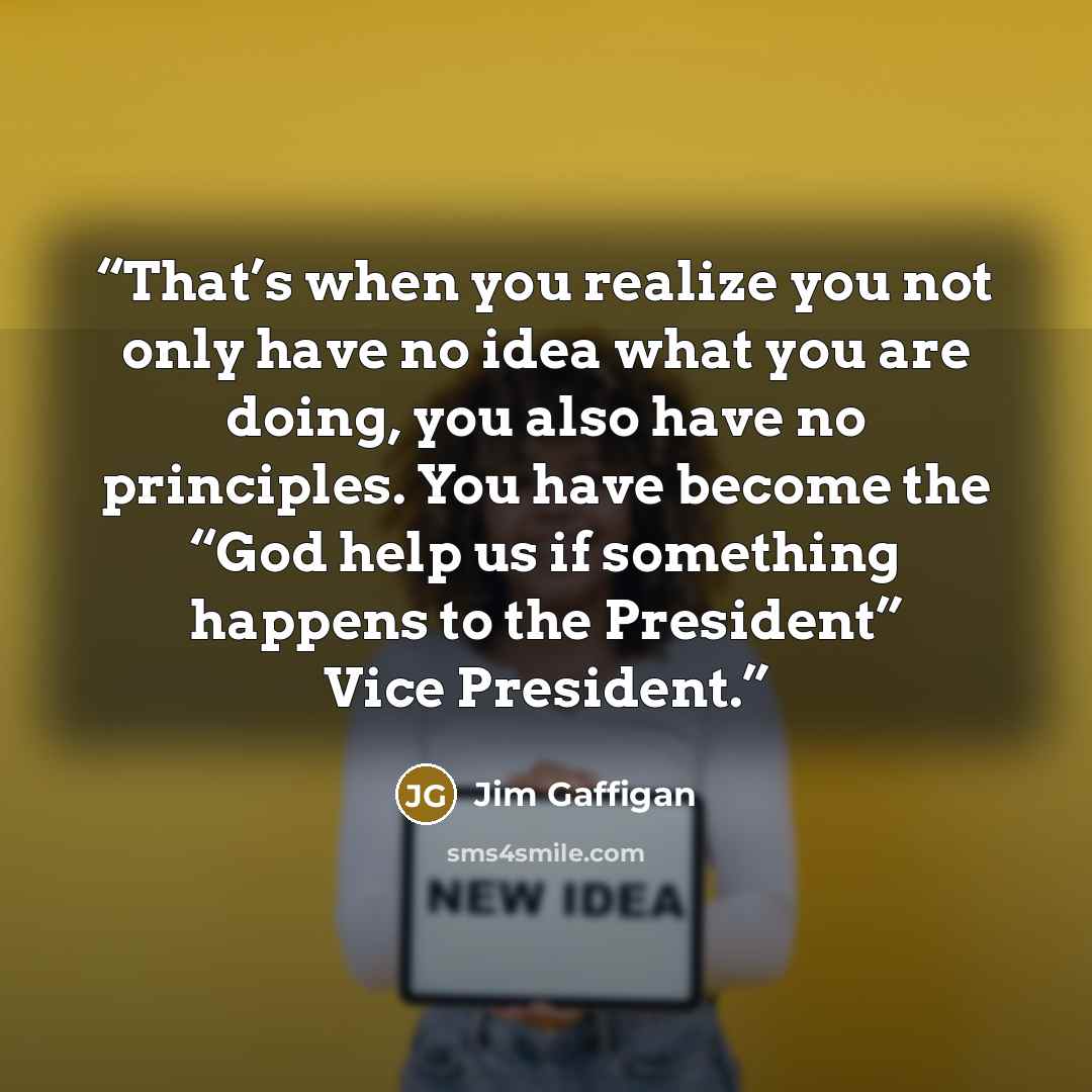 “That’s when you realize you not only have no idea what you are doing, you also have no principles. You have become the “God help us if something happens to the President” Vice President.” quote by Jim Gaffigan