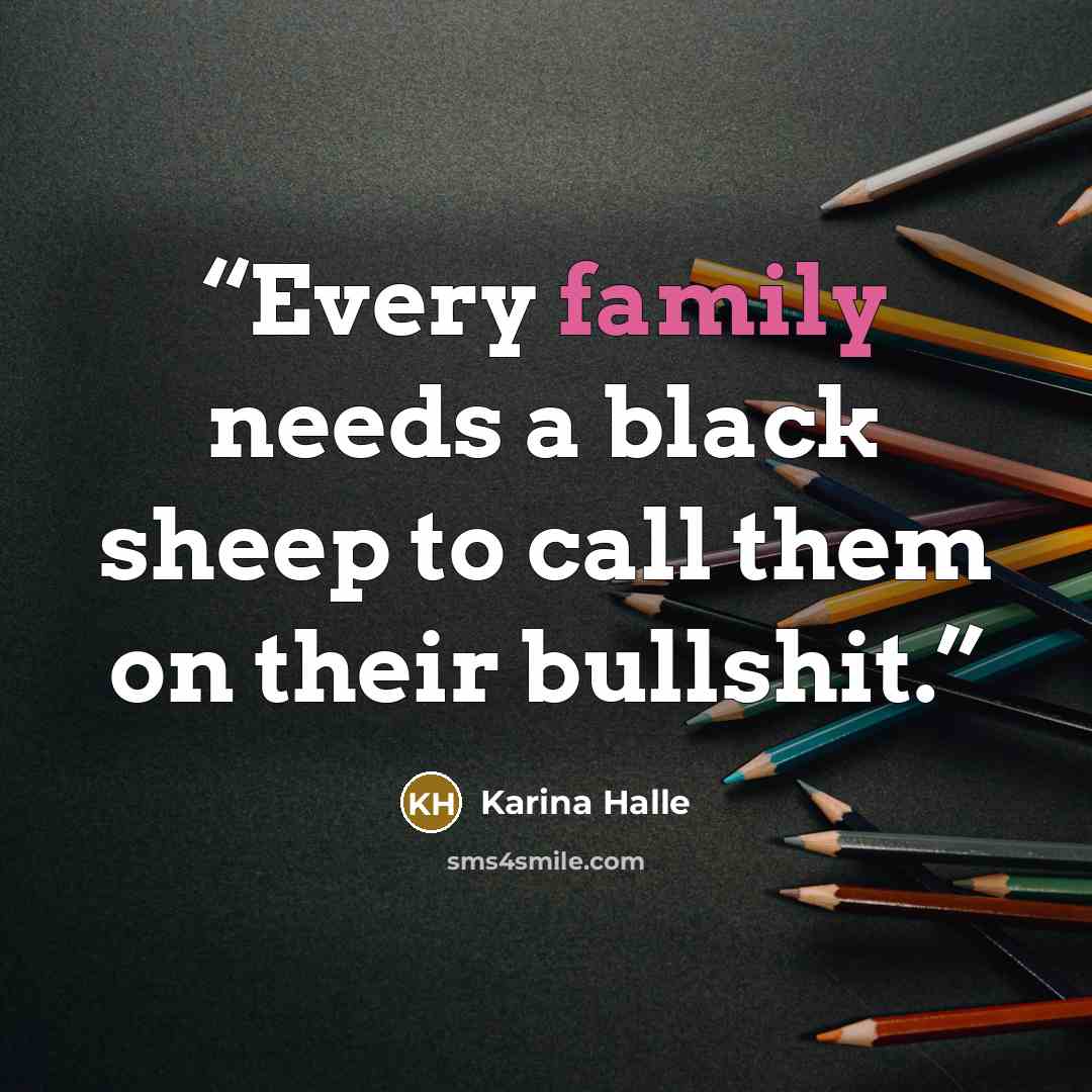 “Every family needs a black sheep to call them on their bullshit.” quote by Karina Halle