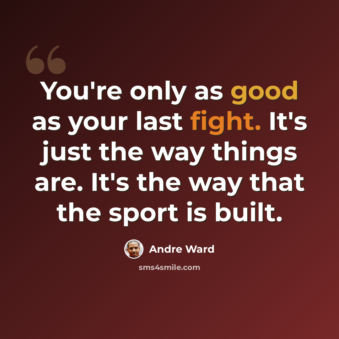 “You're only as good as your last fight. It's just the way things are. It's the way that the sport is built.” quote by Andre Ward