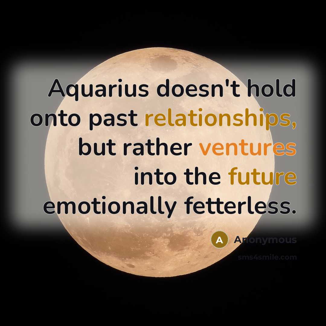 “Aquarius doesn't hold onto past relationships, but rather ventures into the future emotionally fetterless.” quote by Anonymous