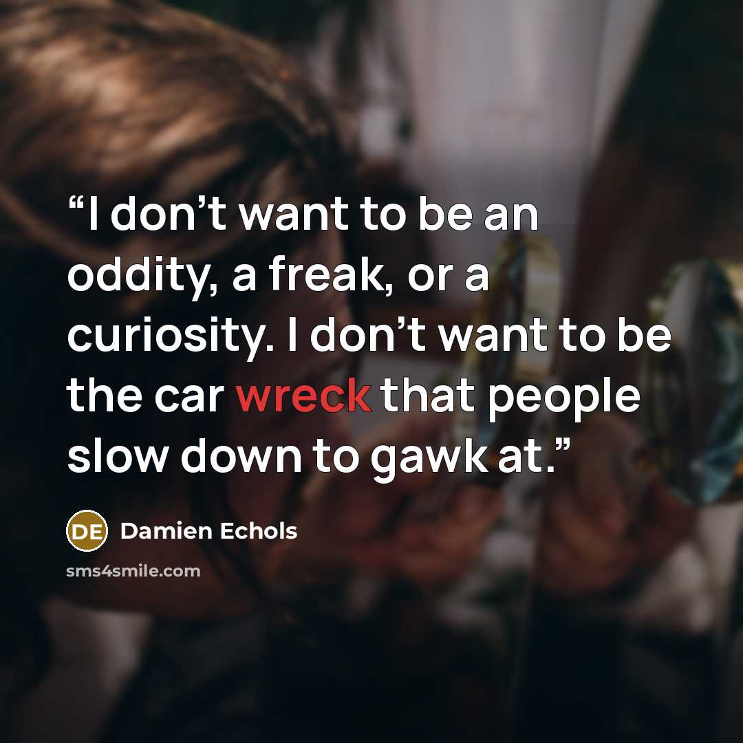 “I don't want to be an oddity, a freak, or a curiosity. I don't want to be the car wreck that people slow down to gawk at.” quote by Damien Echols