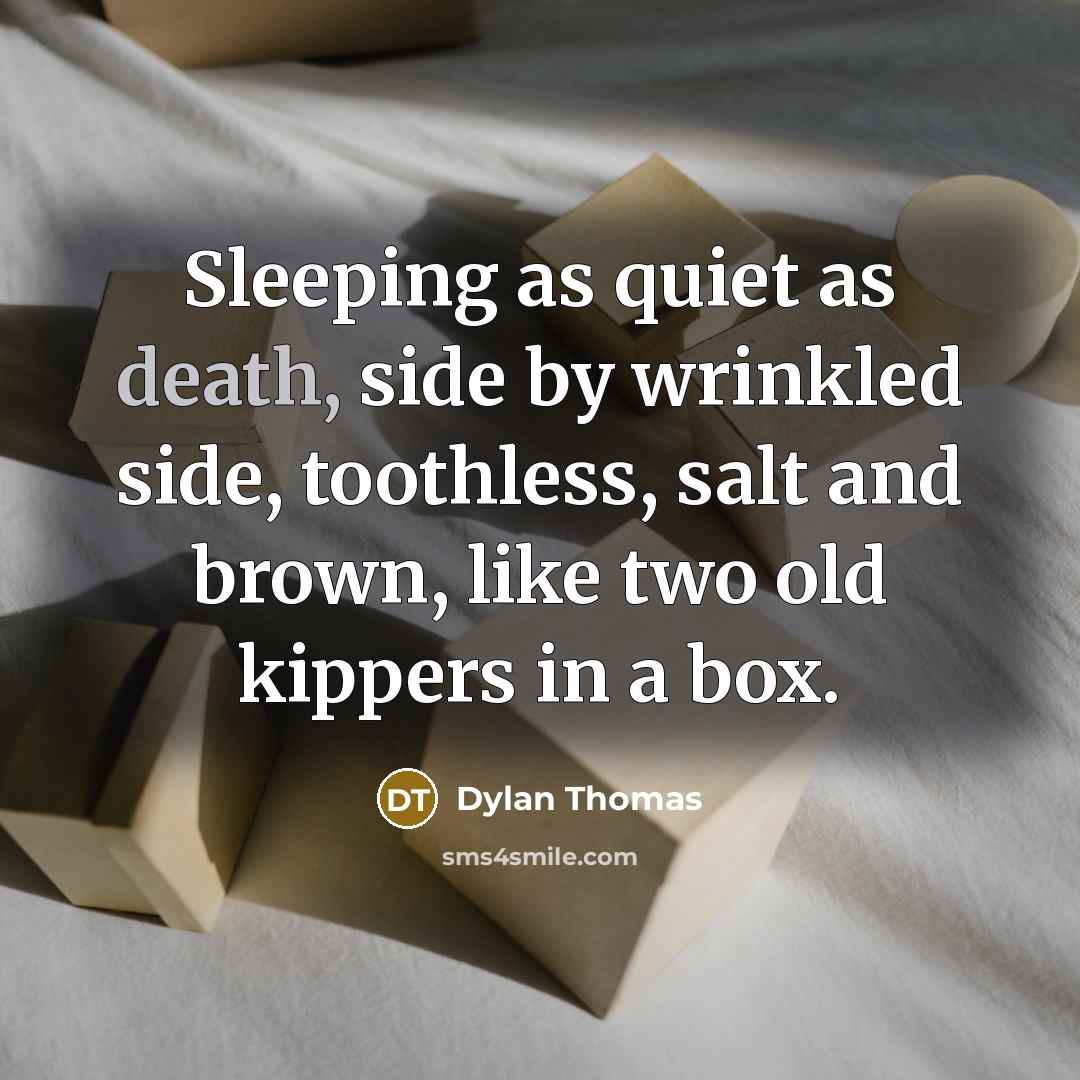 “Sleeping as quiet as death, side by wrinkled side, toothless, salt and brown, like two old kippers in a box.” quote by Dylan Thomas