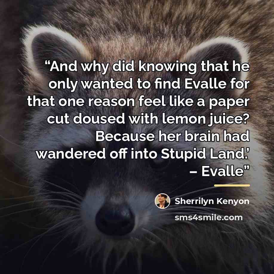 “And why did knowing that he only wanted to find Evalle for that one reason feel like a paper cut doused with lemon juice? Because her brain had wandered off into Stupid Land.’ – Evalle” quote by Sherrilyn Kenyon
