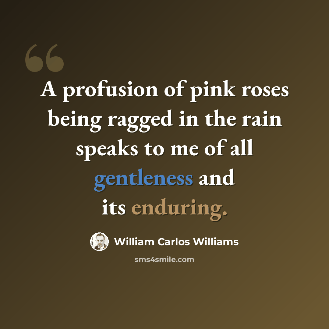 “A profusion of pink roses being ragged in the rain speaks to me of all gentleness and its enduring.” quote by William Carlos Williams
