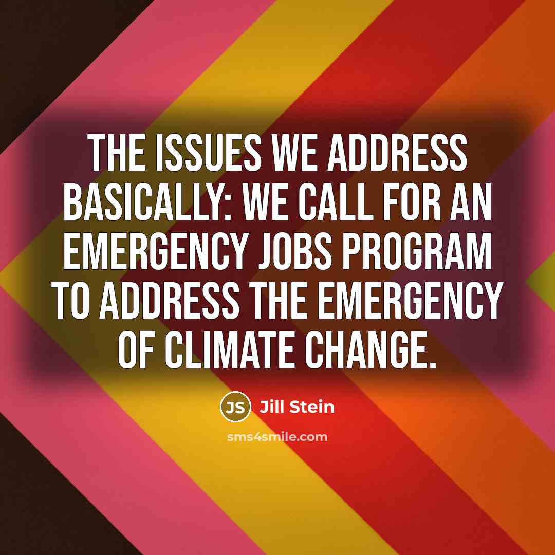 “The issues we address basically: We call for an emergency jobs program to address the emergency of climate change.” quote by Jill Stein