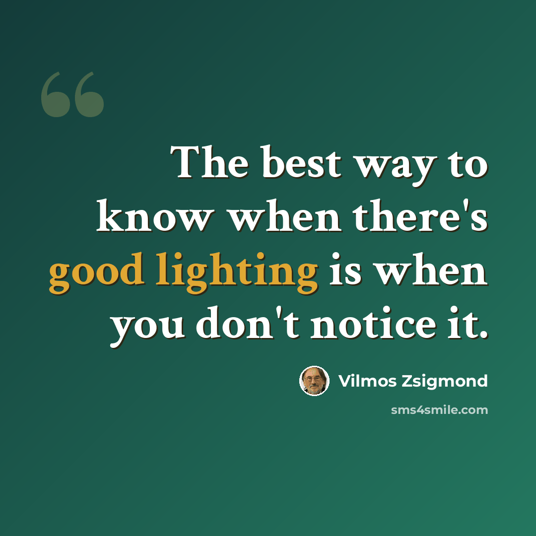 “The best way to know when there's good lighting is when you don't notice it.” quote by Vilmos Zsigmond