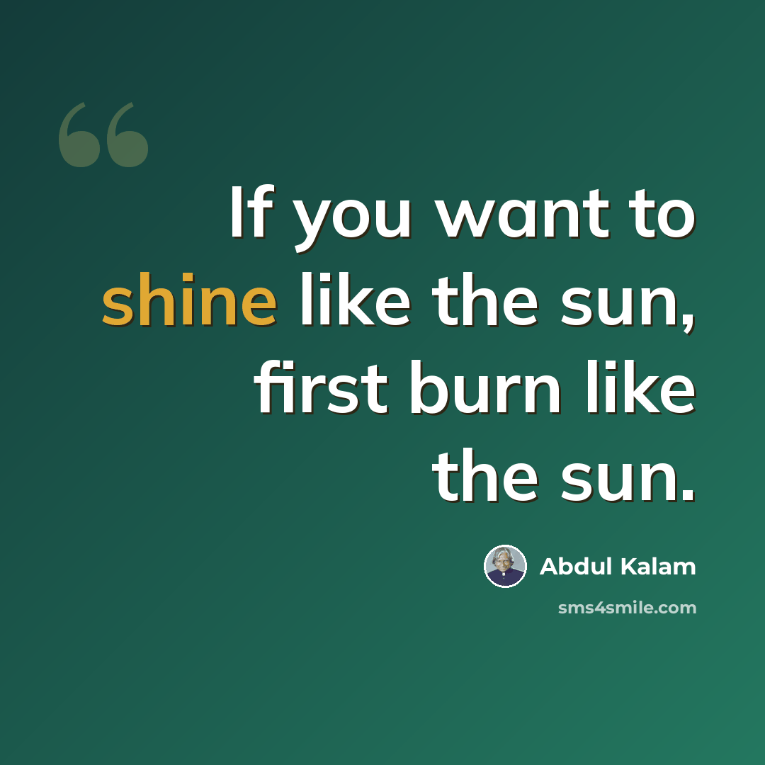 “If you want to shine like the sun, first burn like the sun.” quote by Abdul Kalam