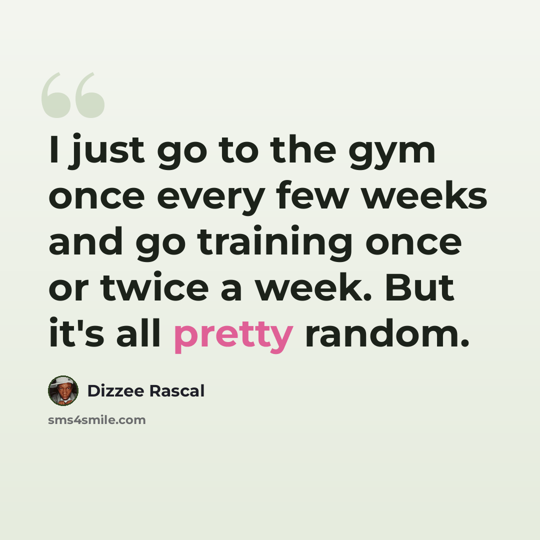 “I just go to the gym once every few weeks and go training once or twice a week. But it's all pretty random.” quote by Dizzee Rascal