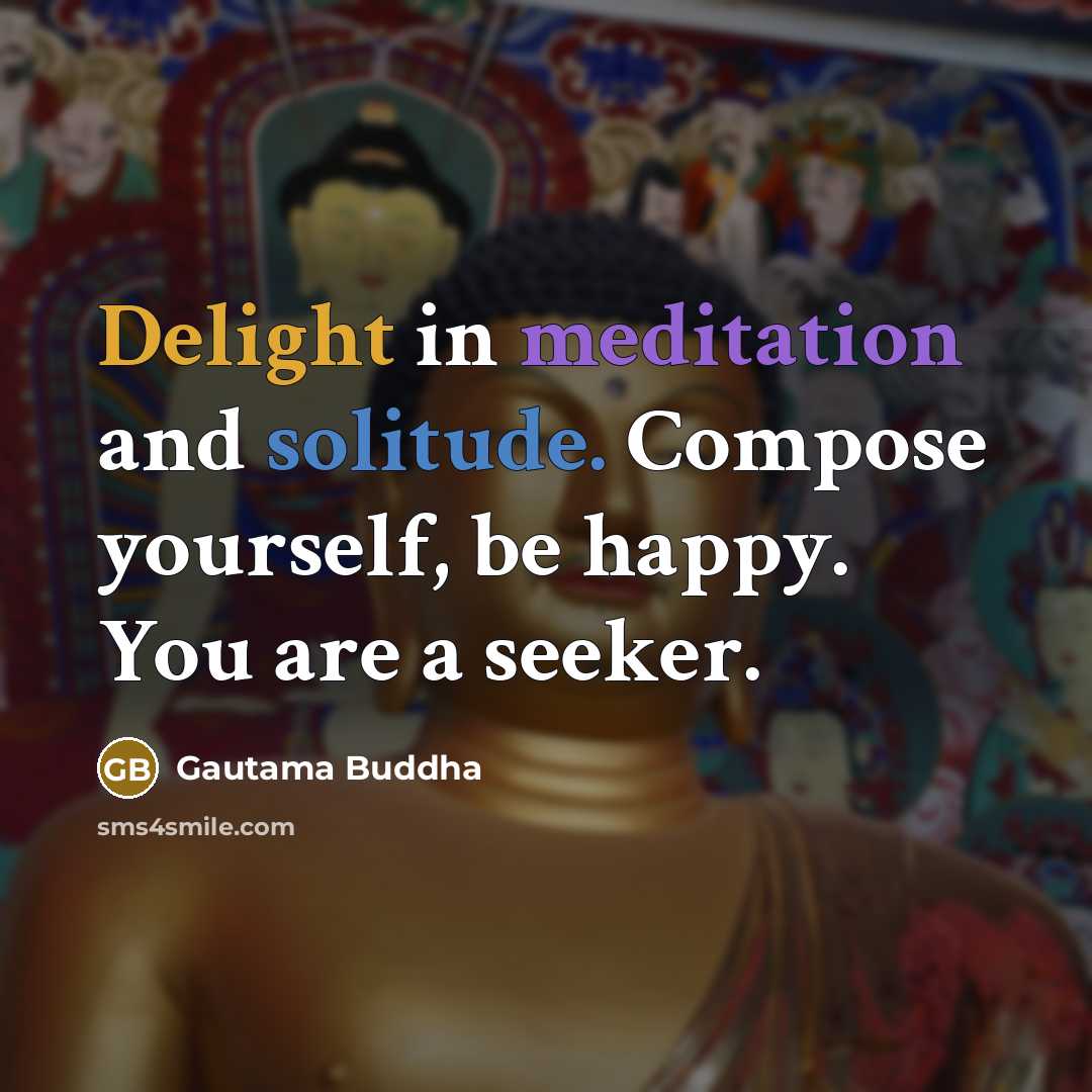 “Delight in meditation and solitude. Compose yourself, be happy. You are a seeker.” quote by Gautama Buddha