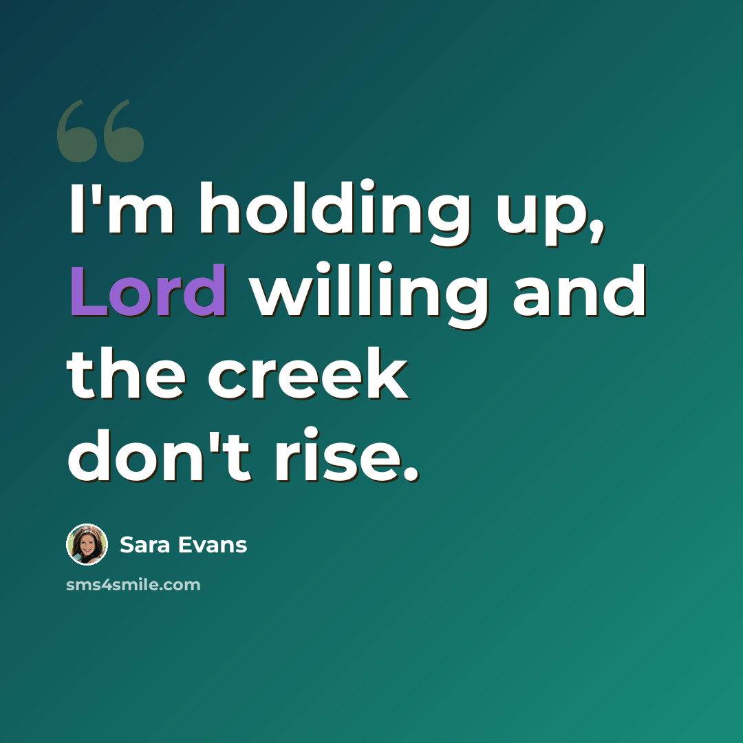 “I'm holding up, Lord willing and the creek don't rise.” quote by Sara Evans