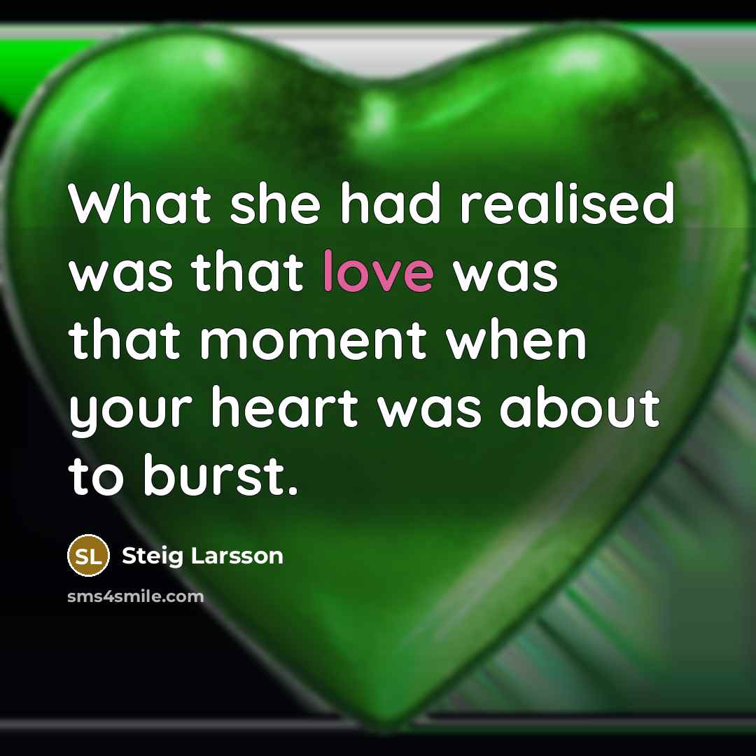 “What she had realised was that love was that moment when your heart was about to burst.” quote by Steig Larsson