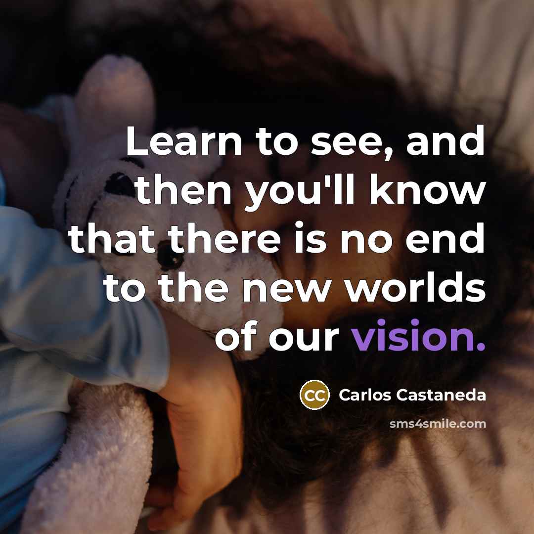 “Learn to see, and then you'll know that there is no end to the new worlds of our vision.” quote by Carlos Castaneda