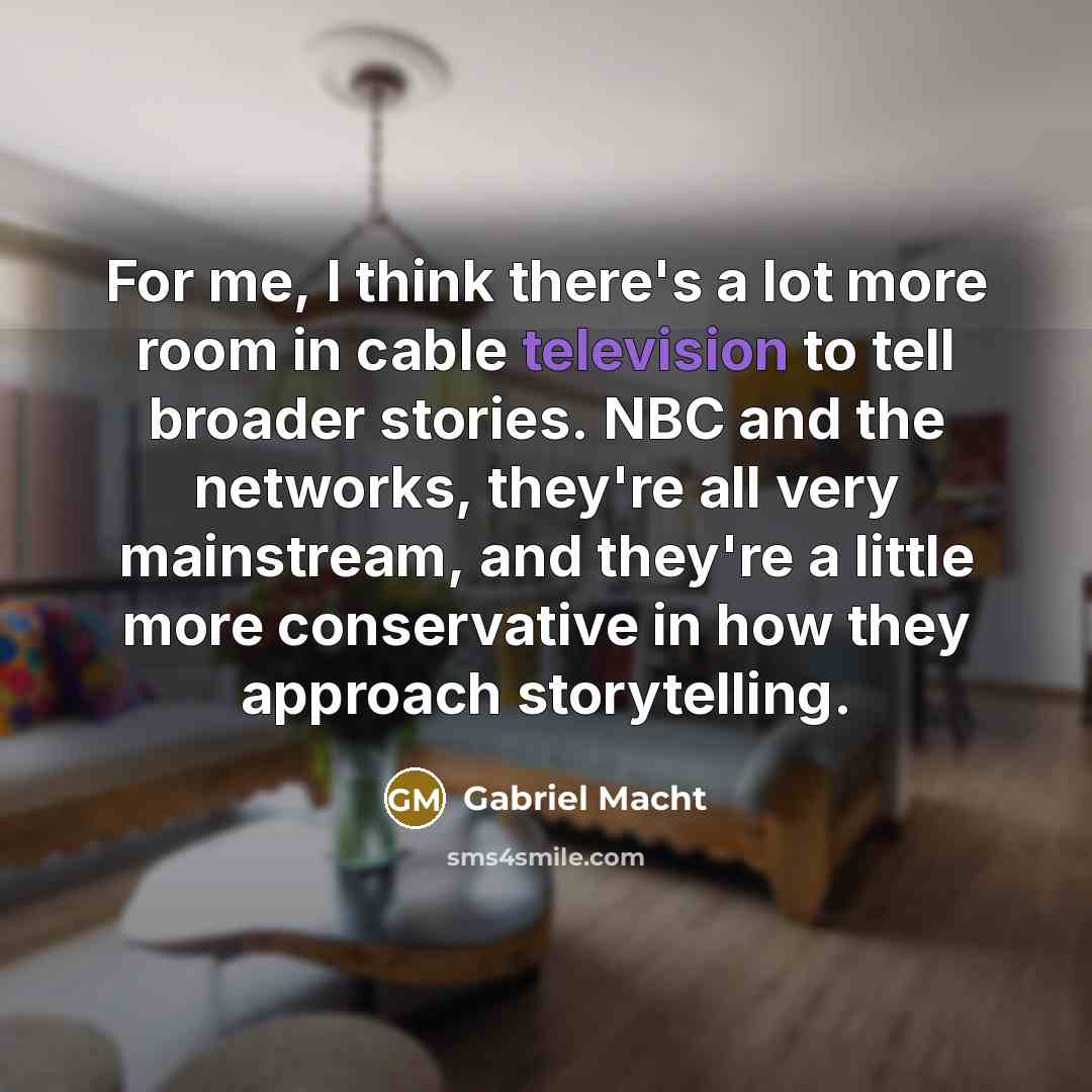 “For me, I think there's a lot more room in cable television to tell broader stories. NBC and the networks, they're all very mainstream, and they're a little more conservative in how they approach storytelling.” quote by Gabriel Macht