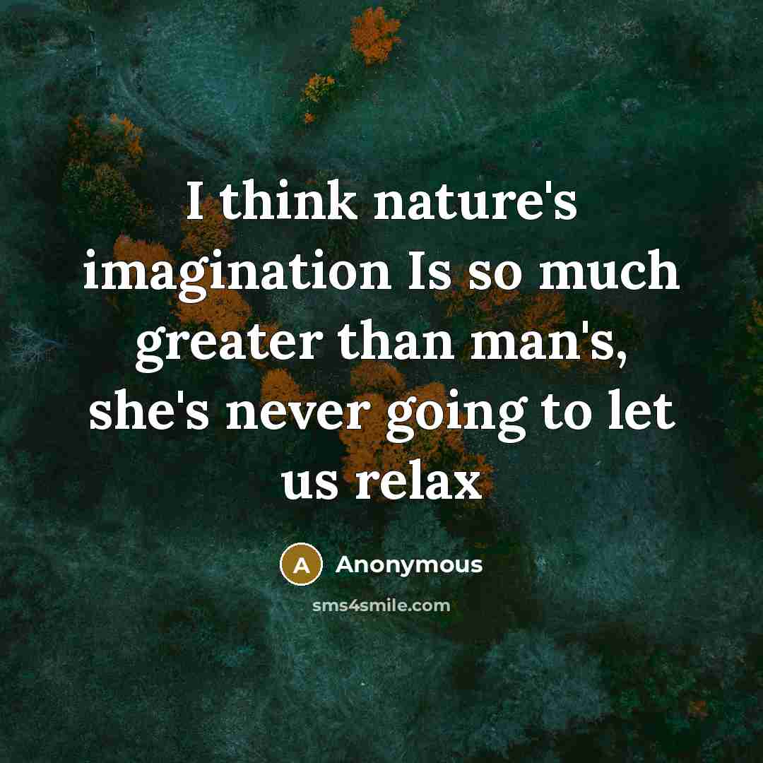 “I think nature's imagination Is so much greater than man's, she's never going to let us relax” quote by Anonymous