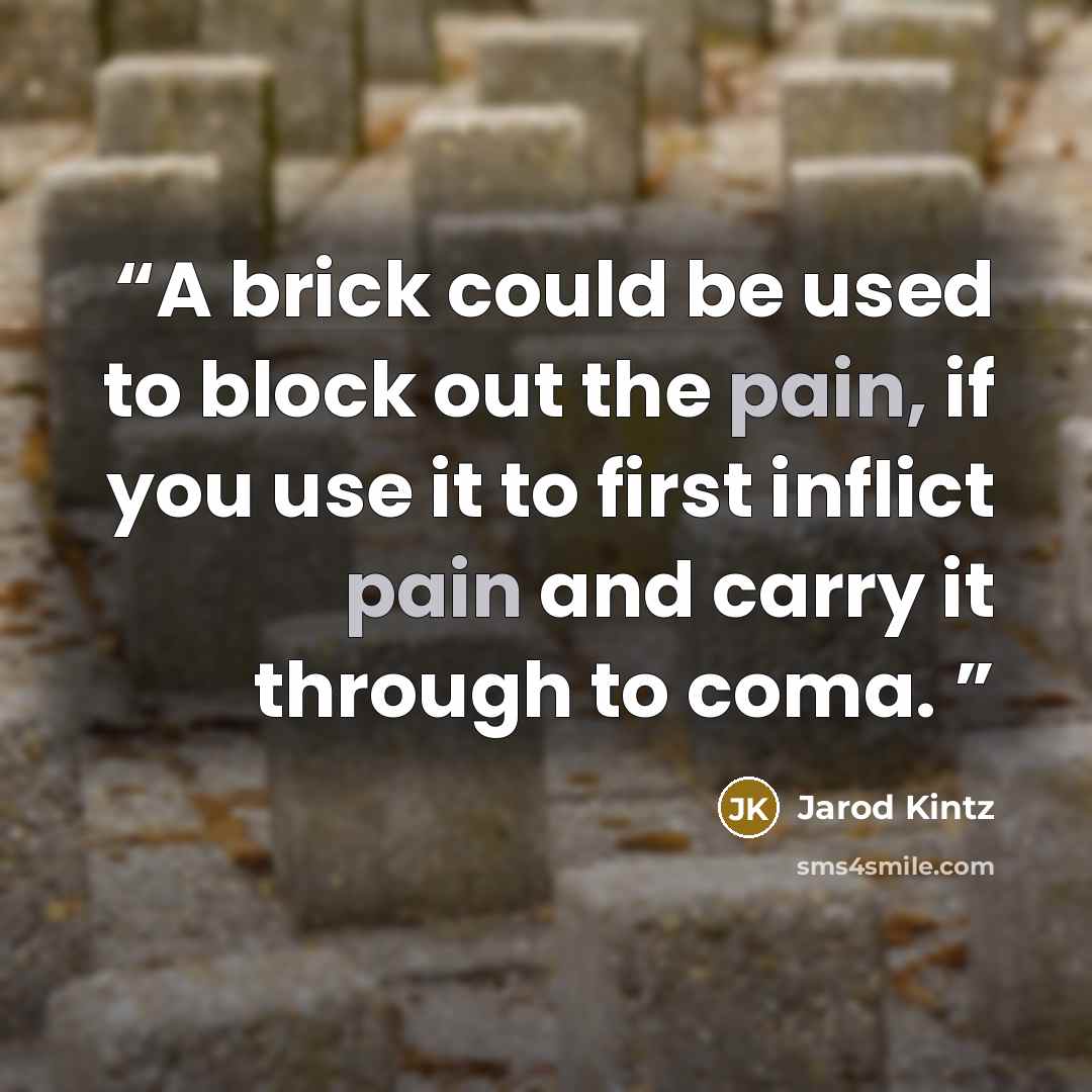 “A brick could be used to block out the pain, if you use it to first inflict pain and carry it through to coma.” quote by Jarod Kintz