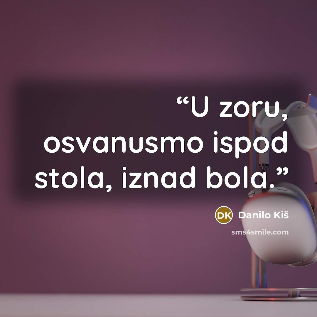 “U zoru, osvanusmo ispod stola, iznad bola.” quote by Danilo Kiš