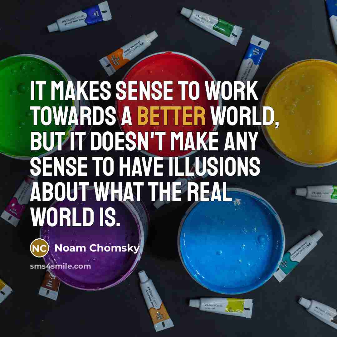 “It makes sense to work towards a better world, but it doesn't make any sense to have illusions about what the real world is.” quote by Noam Chomsky