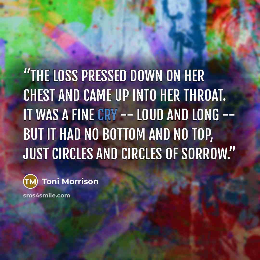 “the loss pressed down on her chest and came up into her throat. it was a fine cry -- loud and long -- but it had no bottom and no top, just circles and circles of sorrow.” quote by Toni Morrison