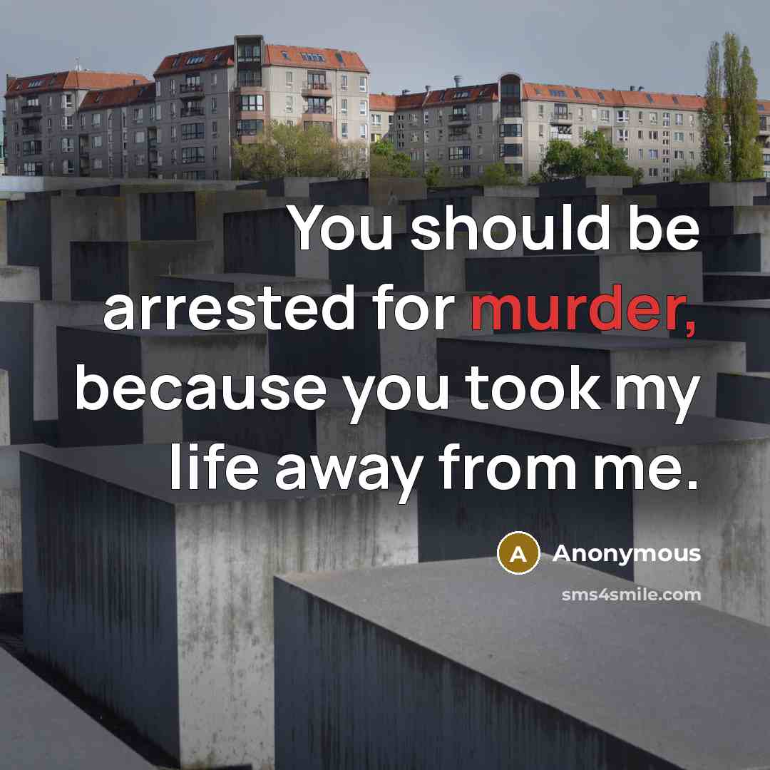 “You should be arrested for murder, because you took my life away from me.” quote by Anonymous