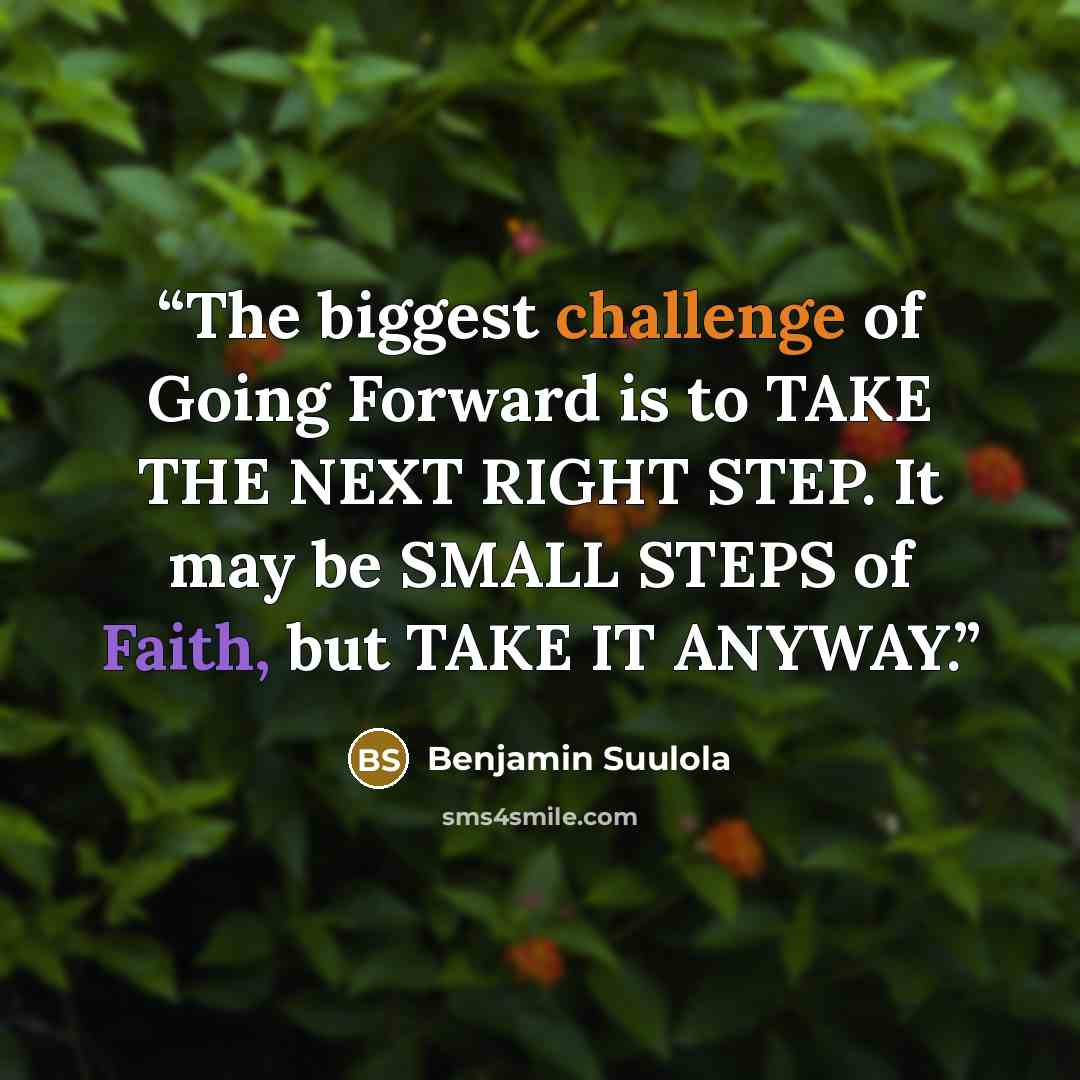 “The biggest challenge of Going Forward is to TAKE THE NEXT RIGHT STEP. It may be SMALL STEPS of Faith, but TAKE IT ANYWAY.” quote by Benjamin Suulola