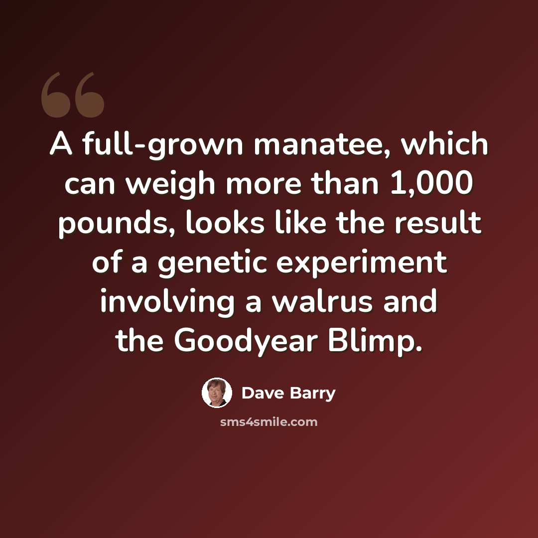 “A full-grown manatee, which can weigh more than 1,000 pounds, looks like the result of a genetic experiment involving a walrus and the Goodyear Blimp.” quote by Dave Barry