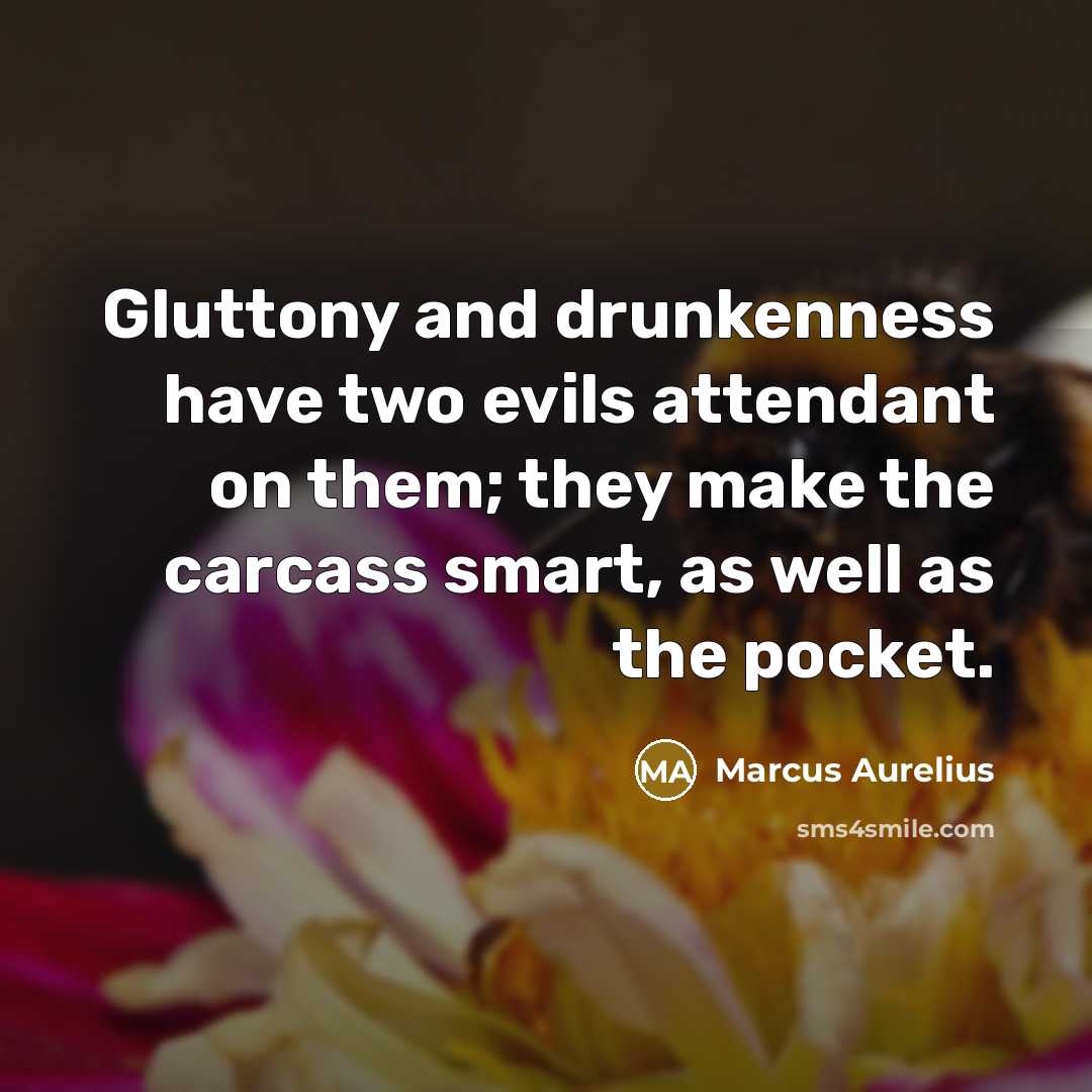 “Gluttony and drunkenness have two evils attendant on them; they make the carcass smart, as well as the pocket.” quote by Marcus Aurelius