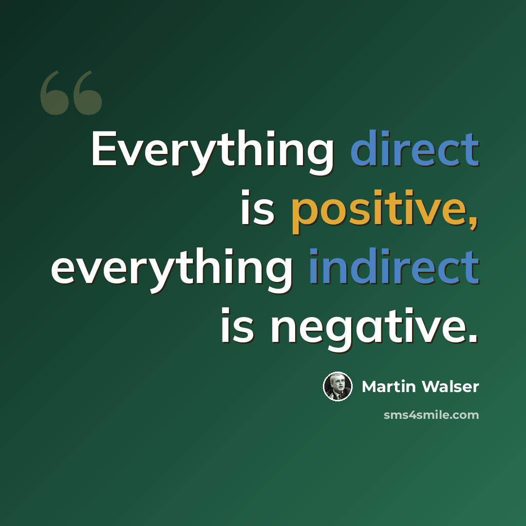 “Everything direct is positive, everything indirect is negative.” quote by Martin Walser