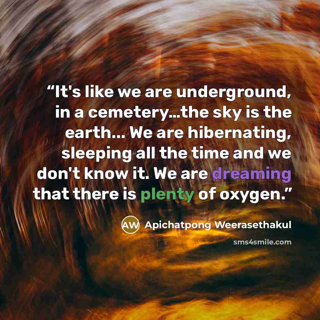“It's like we are underground, in a cemetery…the sky is the earth... We are hibernating, sleeping all the time and we don't know it. We are dreaming that there is plenty of oxygen.” quote by Apichatpong Weerasethakul