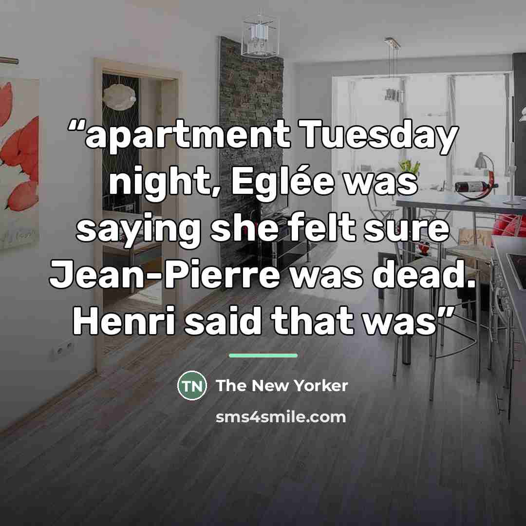 “apartment Tuesday night, Eglée was saying she felt sure Jean-Pierre was dead. Henri said that was” quote by The New Yorker