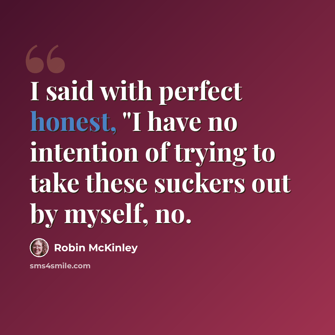 “I said with perfect honest, "I have no intention of trying to take these suckers out by myself, no.” quote by Robin McKinley