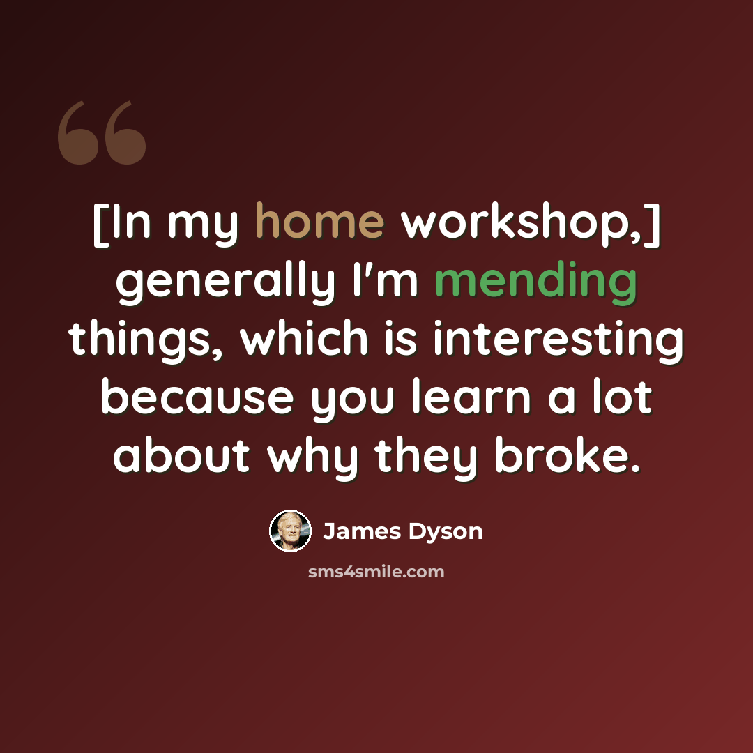“[In my home workshop,] generally I'm mending things, which is interesting because you learn a lot about why they broke.” quote by James Dyson