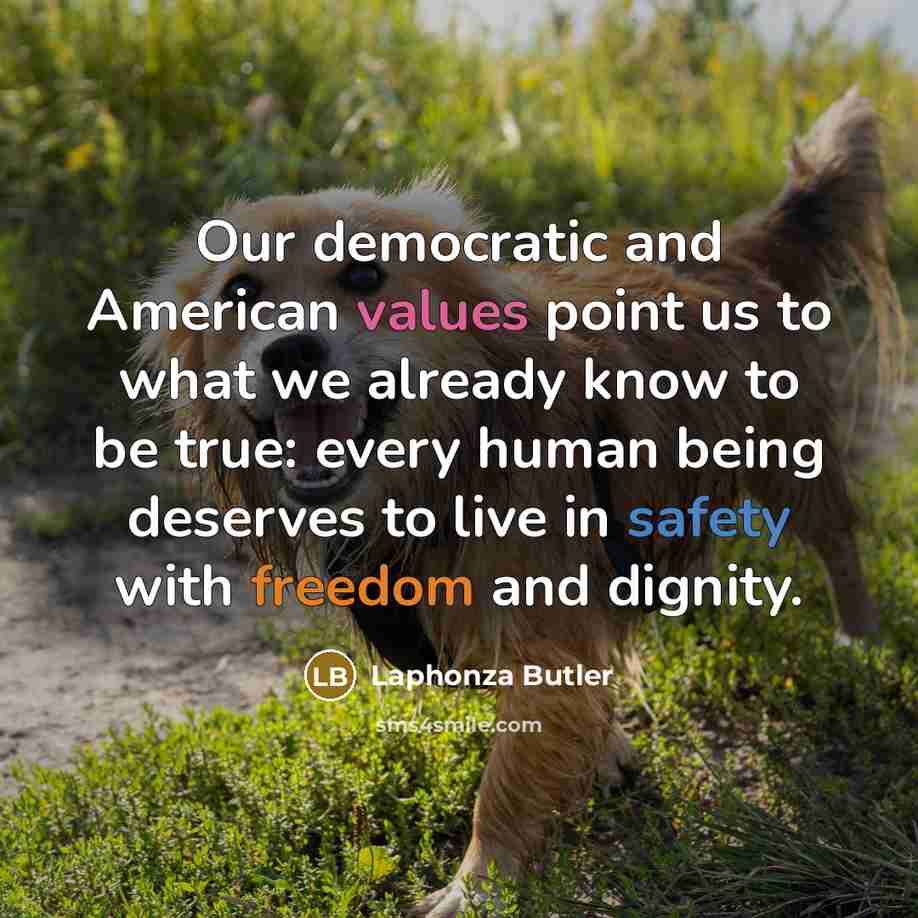 “Our democratic and American values point us to what we already know to be true: every human being deserves to live in safety with freedom and dignity.” quote by Laphonza Butler