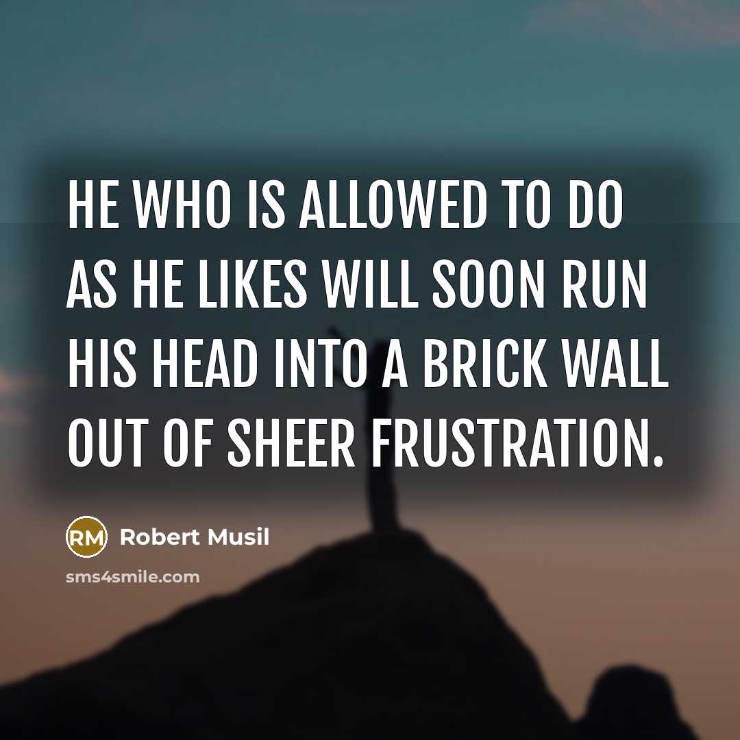 “He who is allowed to do as he likes will soon run his head into a brick wall out of sheer frustration.” quote by Robert Musil