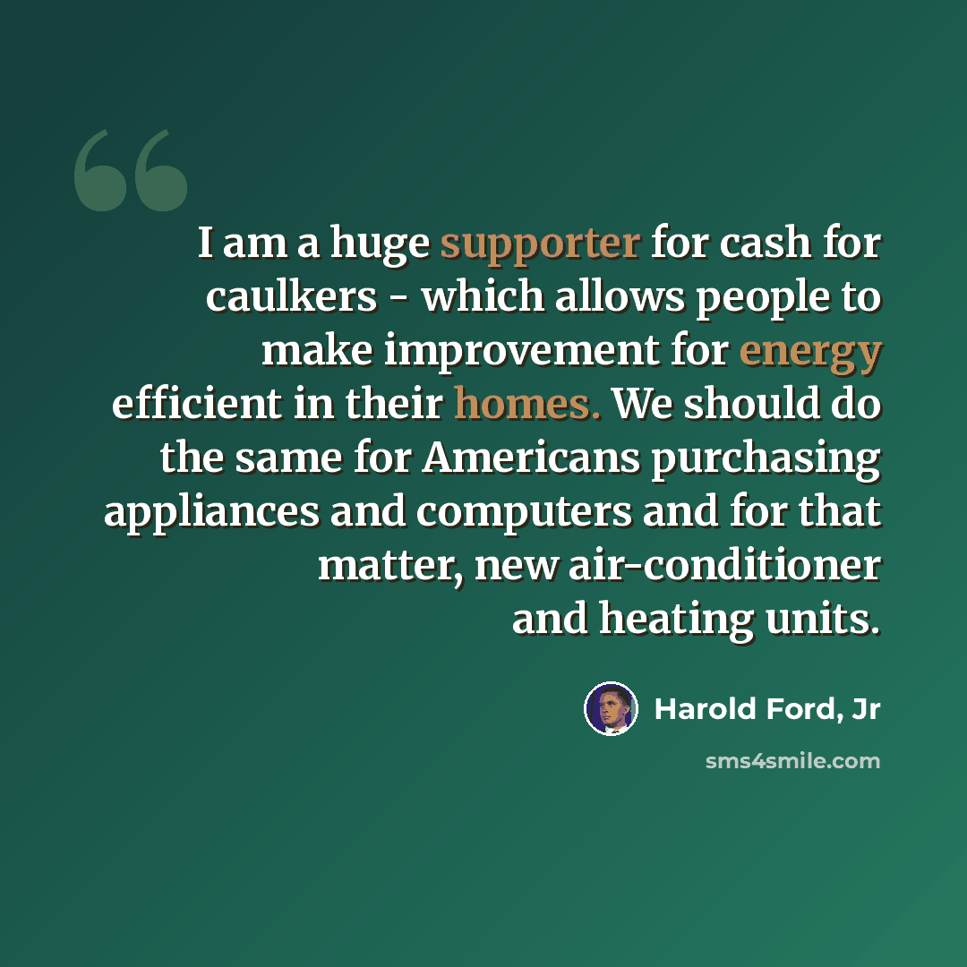 “I am a huge supporter for cash for caulkers - which allows people to make improvement for energy efficient in their homes. We should do the same for Americans purchasing appliances and computers and for that matter, new air-conditioner and heating units.” quote by Harold Ford, Jr