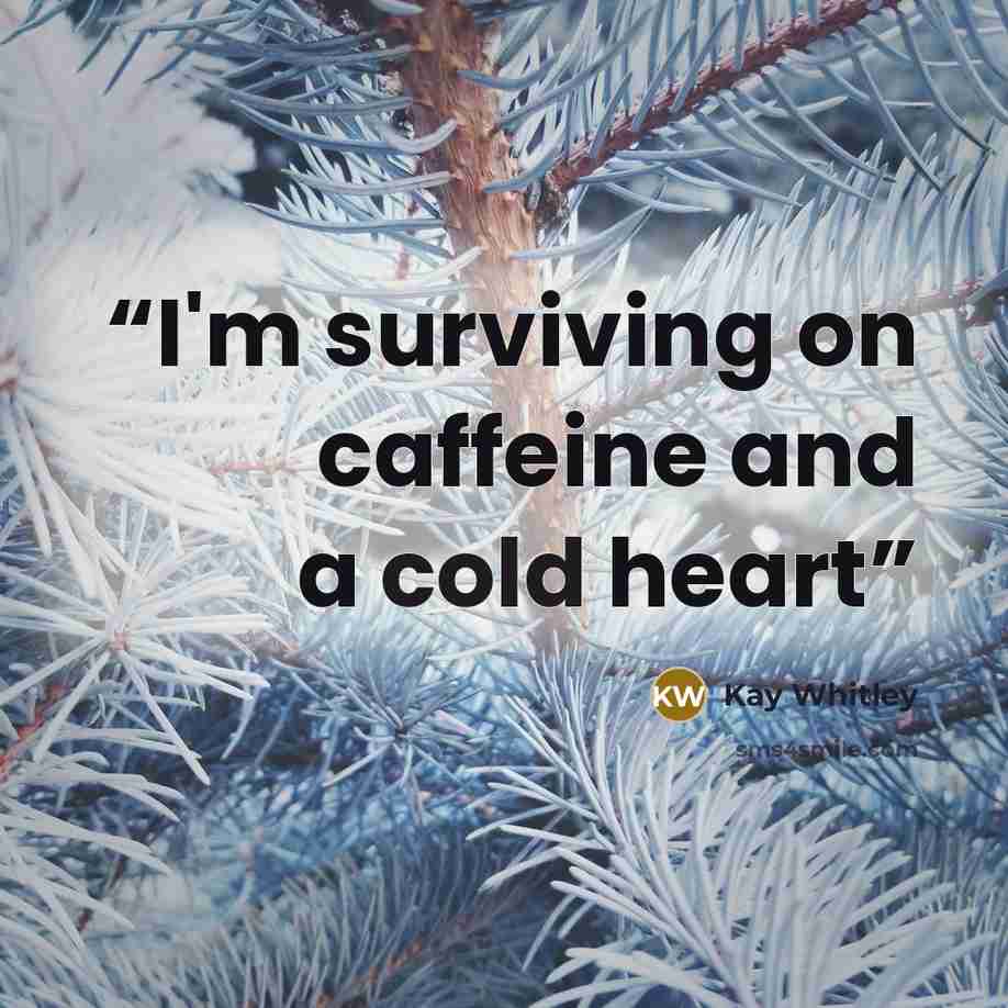 “I'm surviving on caffeine and a cold heart” quote by Kay Whitley