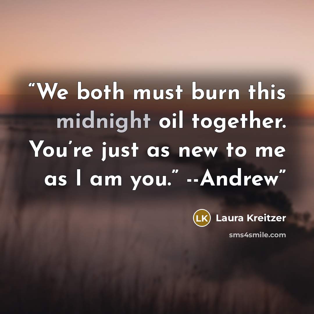 “We both must burn this midnight oil together. You’re just as new to me as I am you.” --Andrew” quote by Laura Kreitzer