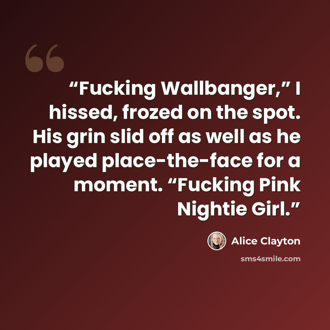 “Fucking Wallbanger,” I hissed, frozed on the spot. His grin slid off as well as he played place-the-face for a moment. “Fucking Pink Nightie Girl.” quote by Alice Clayton