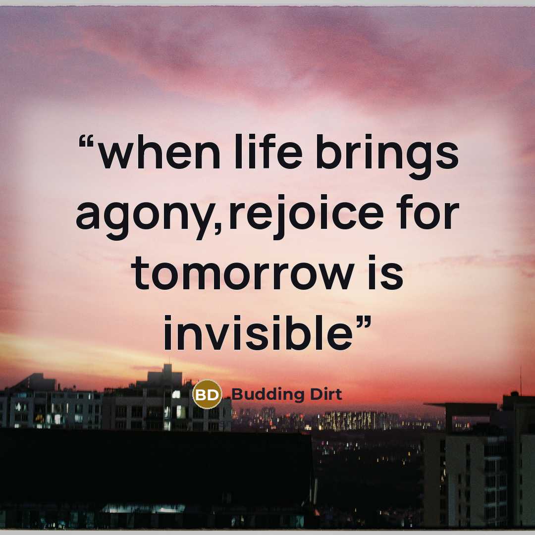 “when life brings agony,rejoice for tomorrow is invisible” quote by Budding Dirt