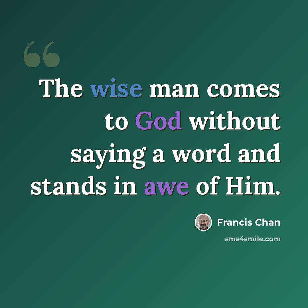 “The wise man comes to God without saying a word and stands in awe of Him.” quote by Francis Chan