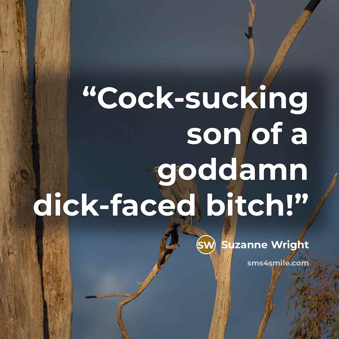 “Cock-sucking son of a goddamn dick-faced bitch!” quote by Suzanne Wright