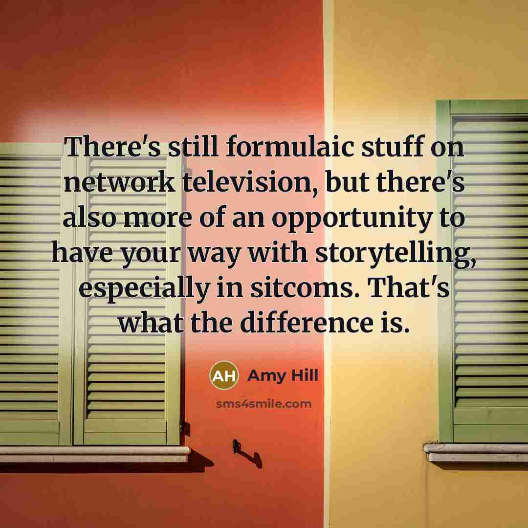 “There's still formulaic stuff on network television, but there's also more of an opportunity to have your way with storytelling, especially in sitcoms. That's what the difference is.” quote by Amy Hill