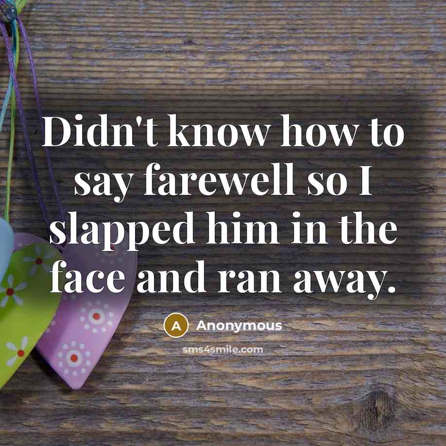 “Didn't know how to say farewell so I slapped him in the face and ran away.” quote by Anonymous