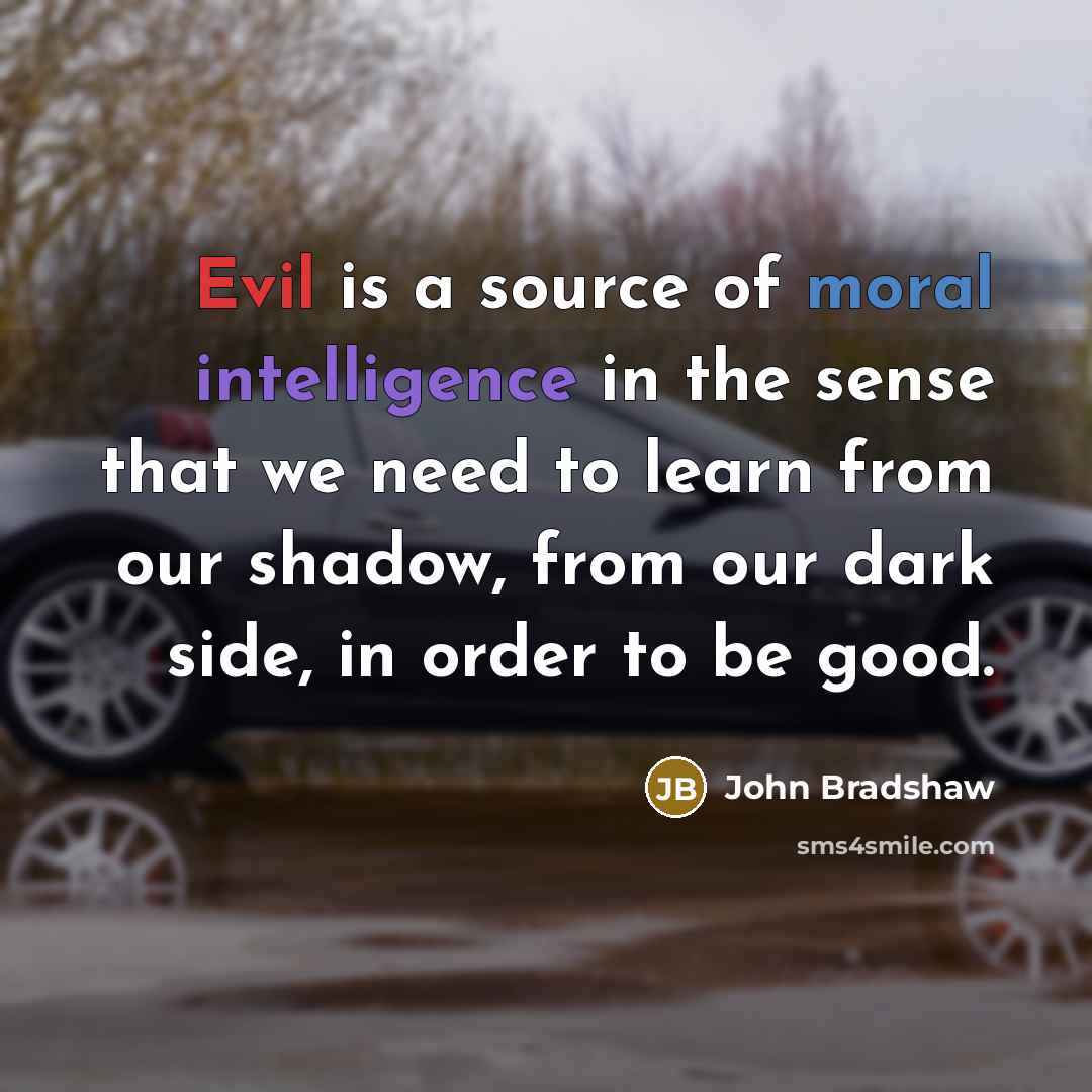 “Evil is a source of moral intelligence in the sense that we need to learn from our shadow, from our dark side, in order to be good.” quote by John Bradshaw