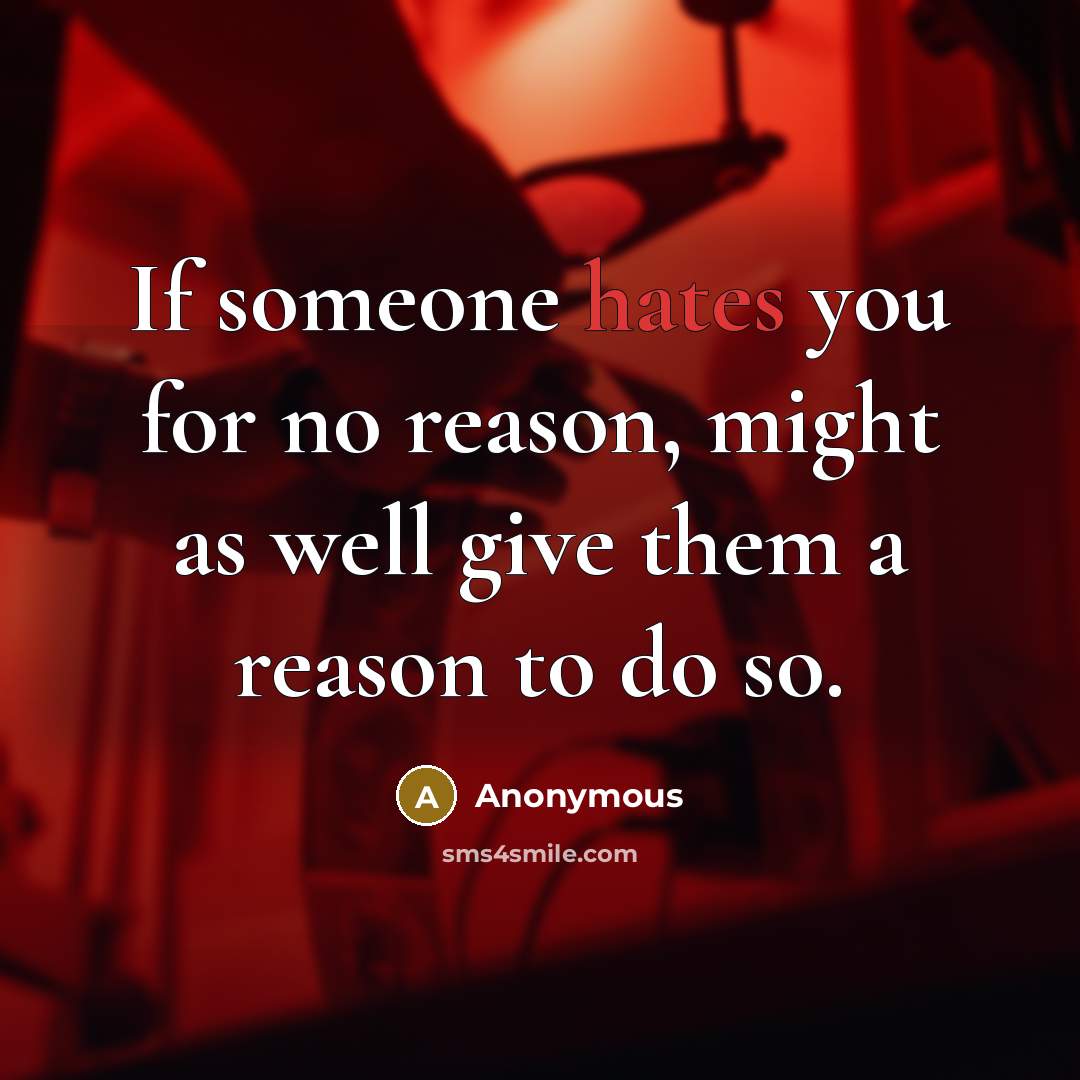 “If someone hates you for no reason, might as well give them a reason to do so.” quote by Anonymous