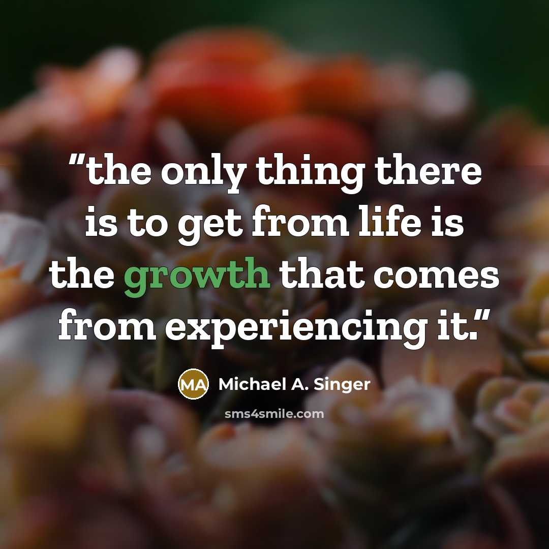 “the only thing there is to get from life is the growth that comes from experiencing it.” quote by Michael A. Singer