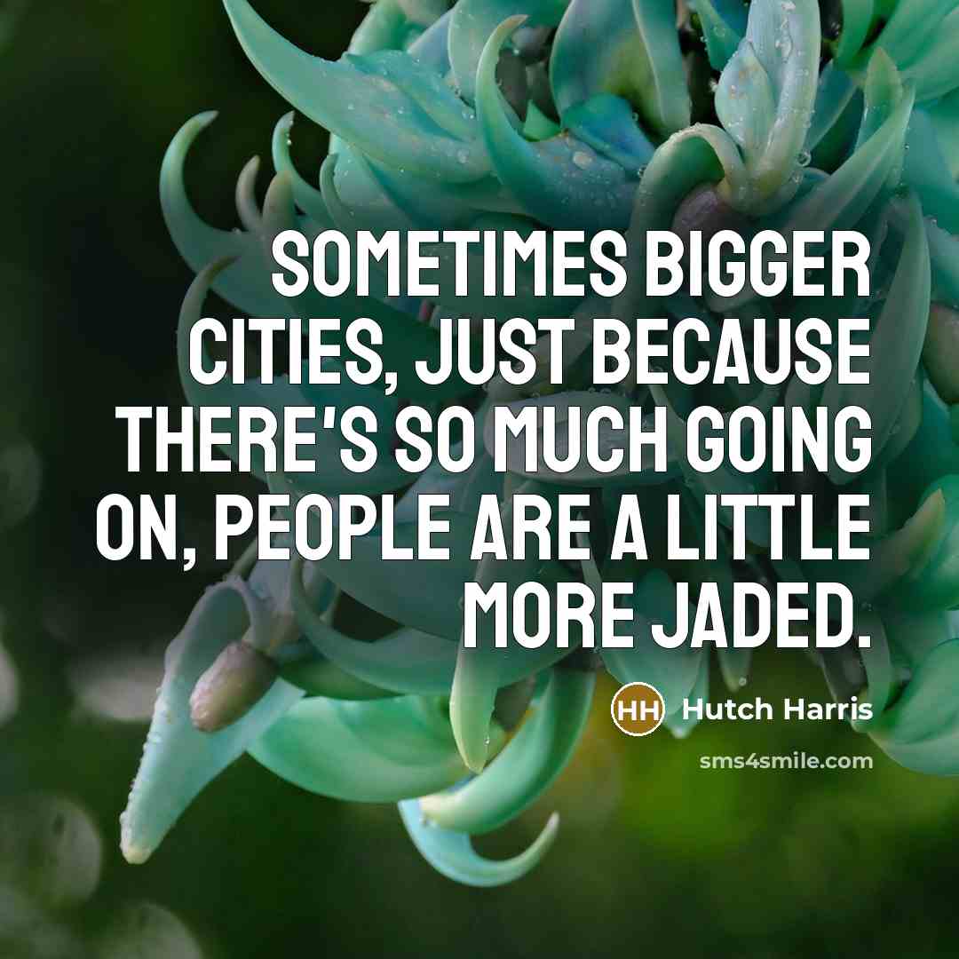 “Sometimes bigger cities, just because there's so much going on, people are a little more jaded.” quote by Hutch Harris
