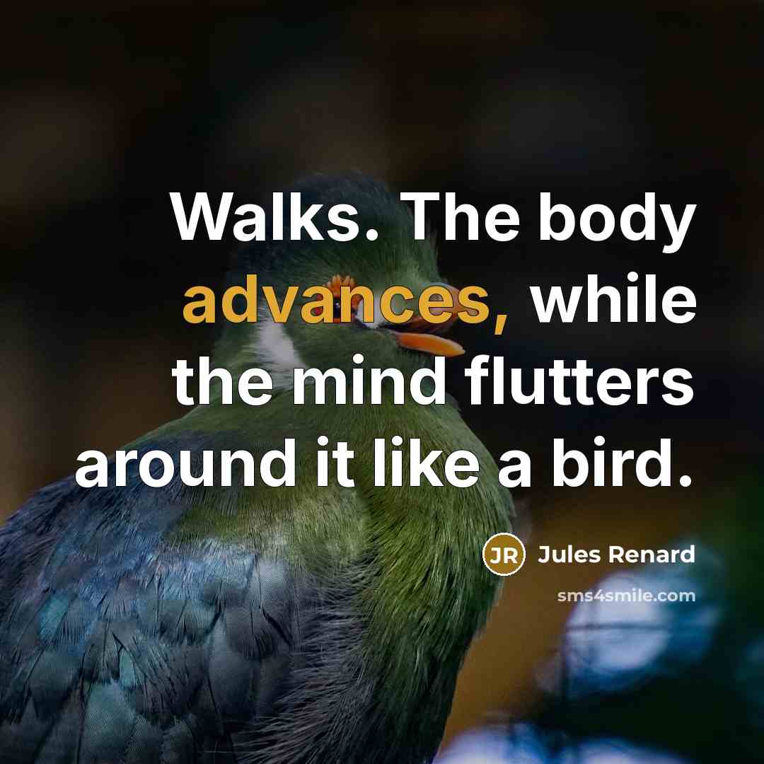 “Walks. The body advances, while the mind flutters around it like a bird.” quote by Jules Renard