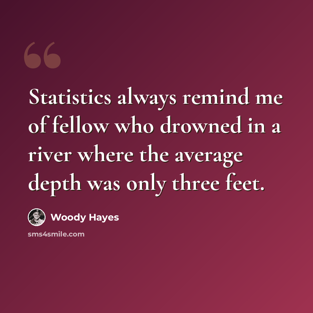 “Statistics always remind me of fellow who drowned in a river where the average depth was only three feet.” quote by Woody Hayes