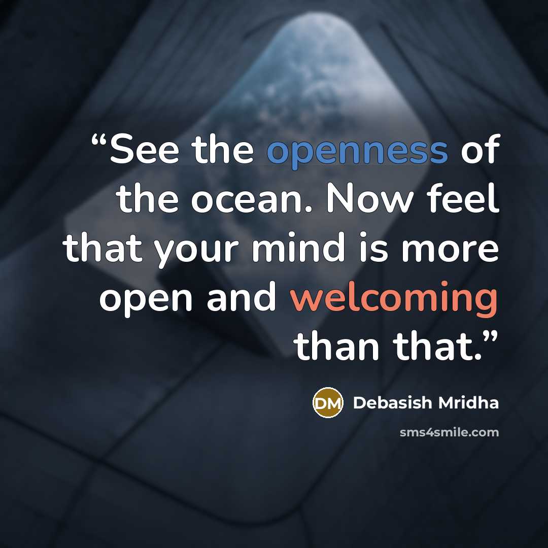 “See the openness of the ocean. Now feel that your mind is more open and welcoming than that.” quote by Debasish Mridha